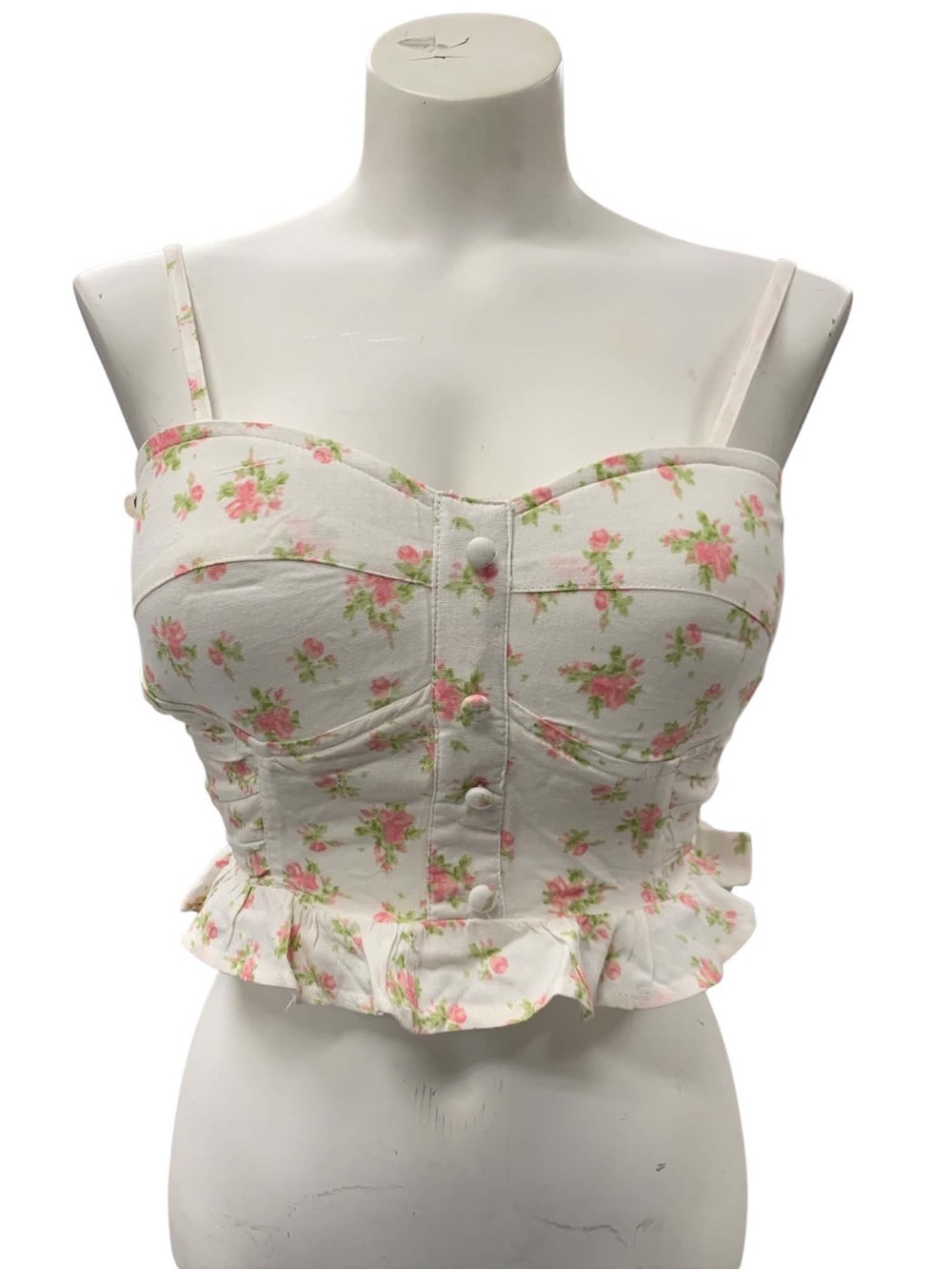 SIM & Sam NWT Floral Button-Front Bustier Top with Ruffle Hem Size M